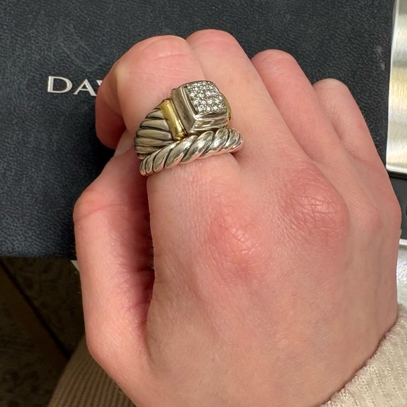 David Yurman Jewelry - David Yurman Stackable Rings - 18k & 925 Pavé Square Ring and 925 Pure Form 925